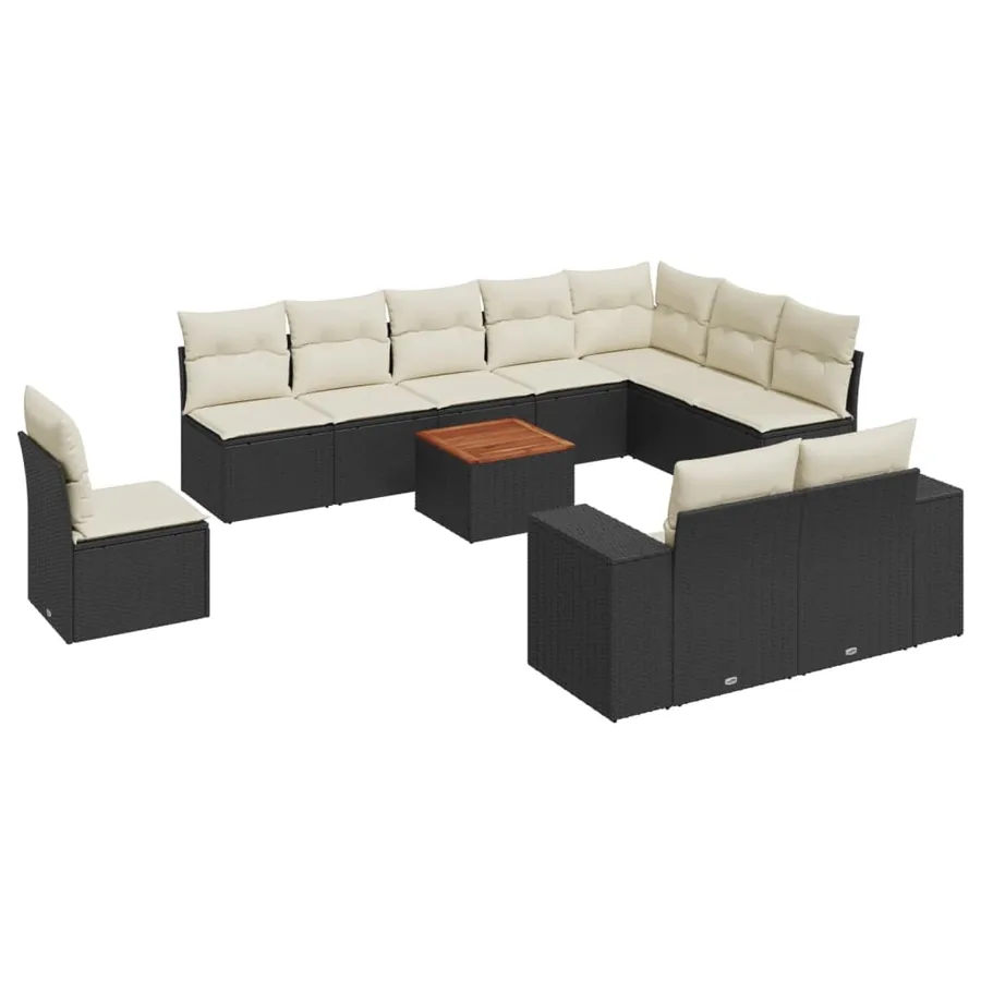 Salon de jardin 11 pcs avec coussins noir résine tressée - 2