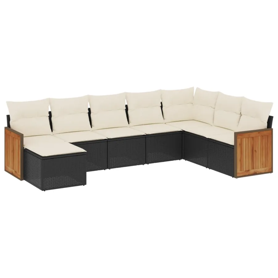 Salon de jardin 8 pcs avec coussins noir résine tressée - 2