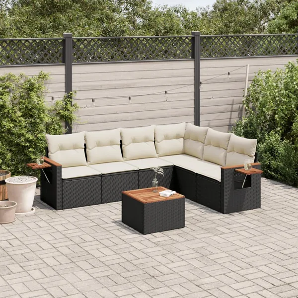 Salon de jardin 7 pcs avec coussins noir résine tressée 62 x 62 x 69 cm - 61,4 kg