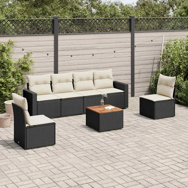 Salon de jardin 7 pcs avec coussins noir résine tressée 55 x 62 x 69 cm - 57,4 kg