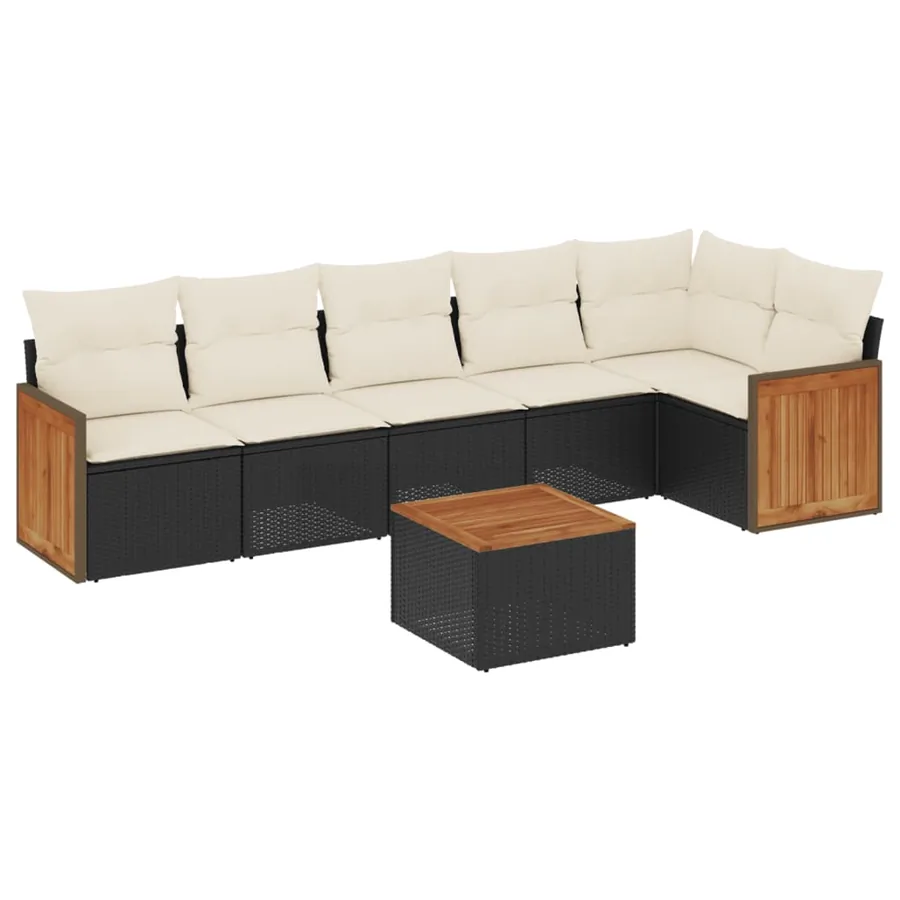 Salon de jardin 7 pcs avec coussins noir résine tressée 62 x 62 x 69 cm - 61,4 kg - 2