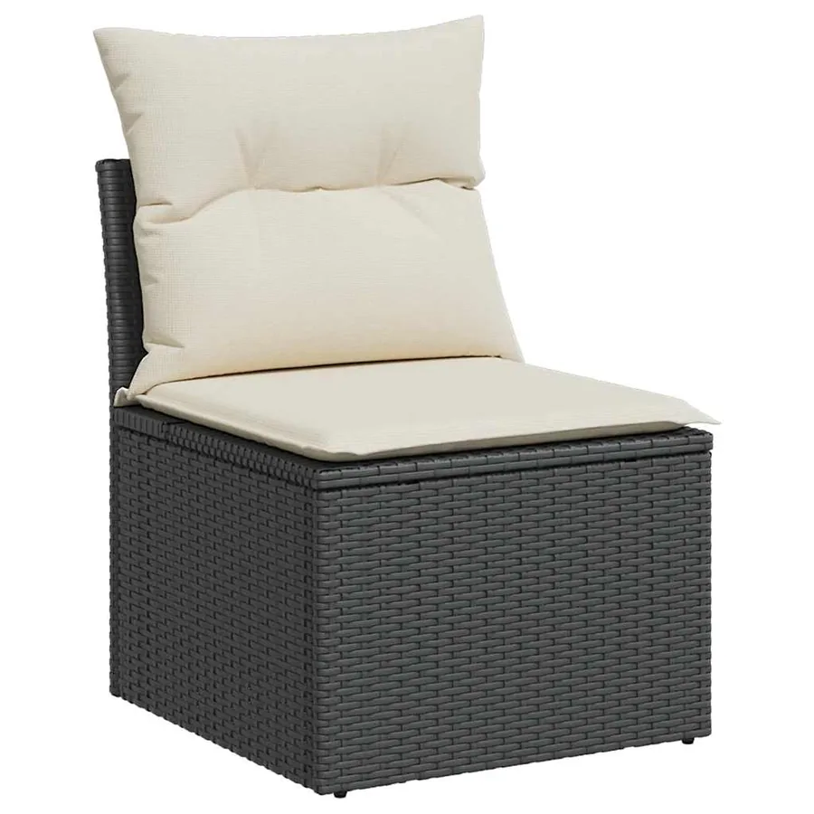 Chaise de jardin sans accoudoirs avec coussins noir poly rotin - 2