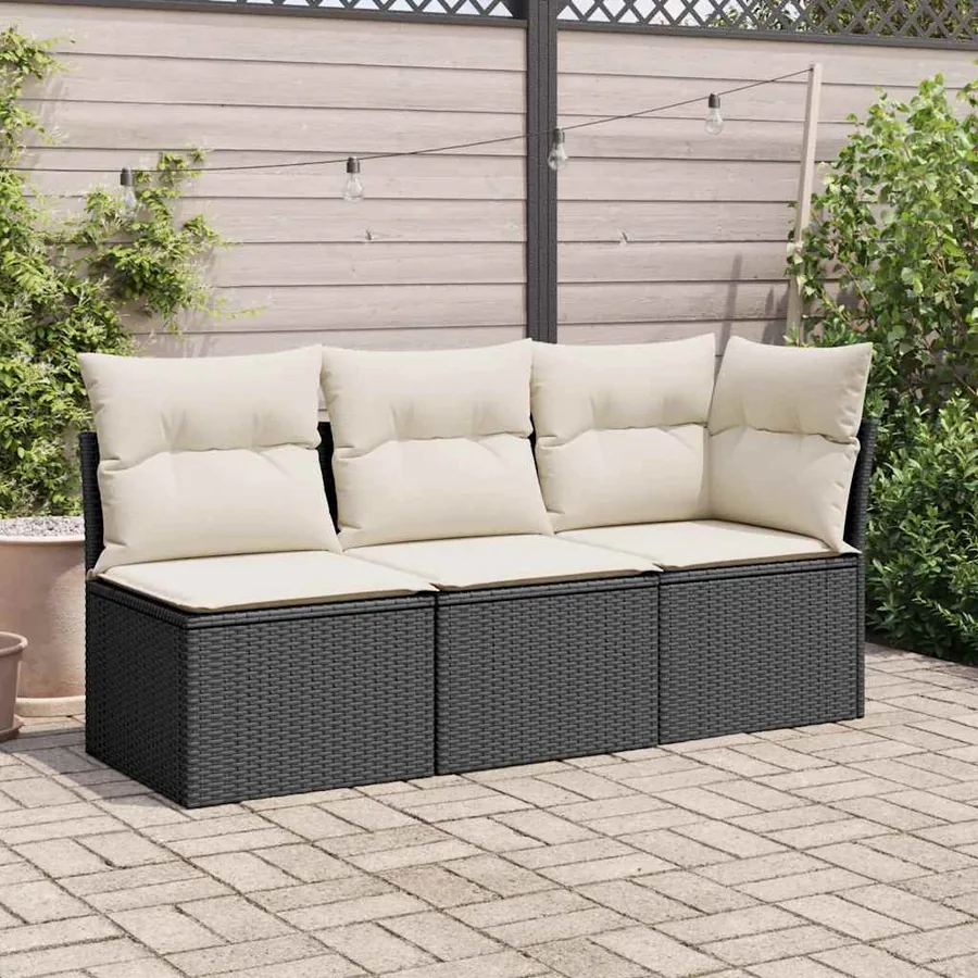 Chaise de jardin sans accoudoirs avec coussins noir poly rotin - 3