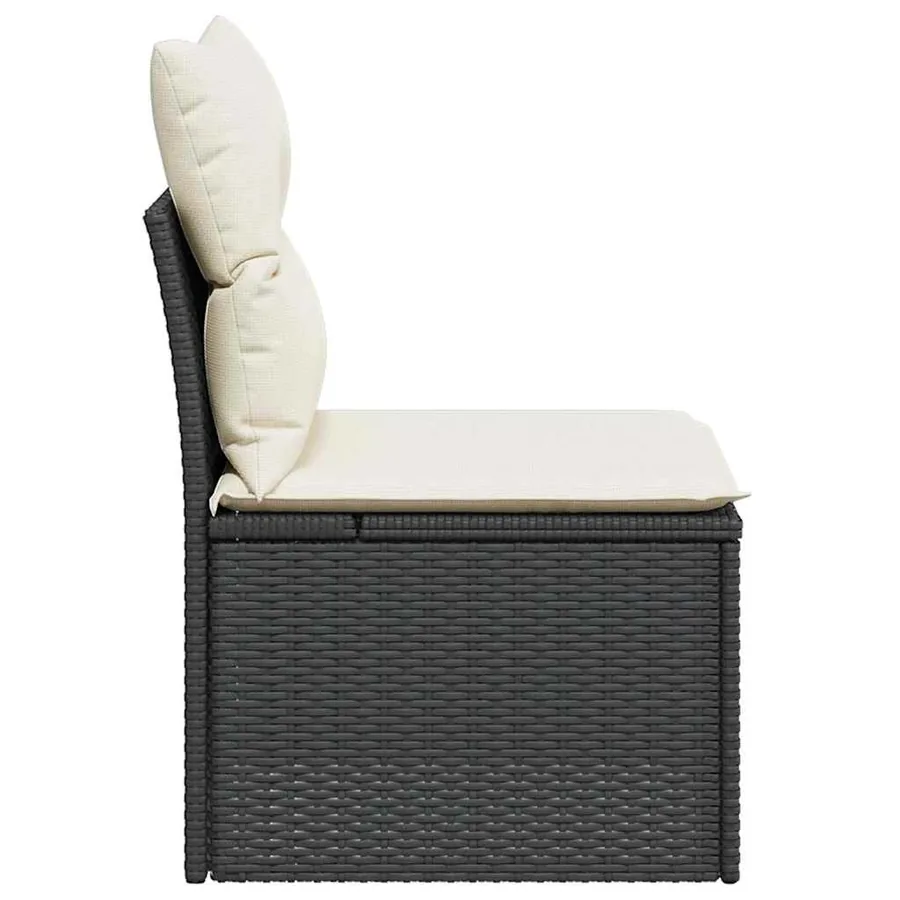 Chaise de jardin sans accoudoirs avec coussins noir poly rotin - 5