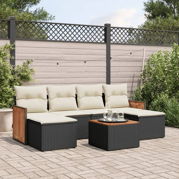 Salon de jardin 7 pcs avec coussins noir résine tressée 55 x 62 x 69 cm - 57,6 kg
