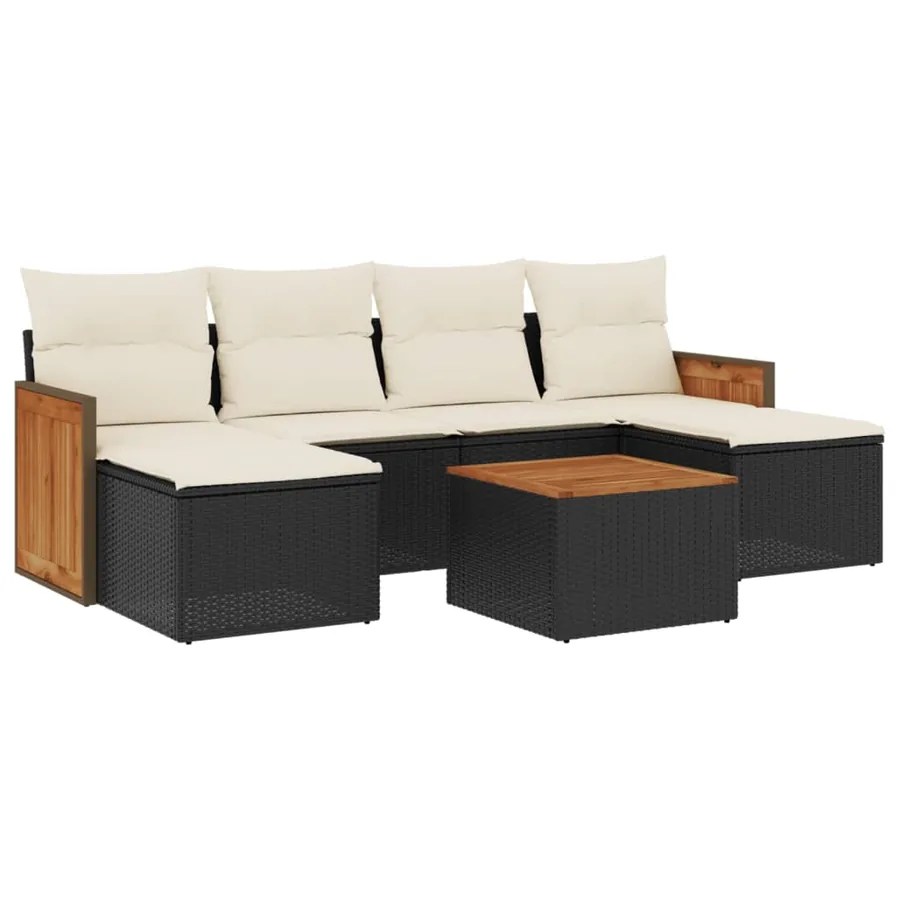 Salon de jardin 7 pcs avec coussins noir résine tressée 55 x 62 x 69 cm - 57,6 kg - 2
