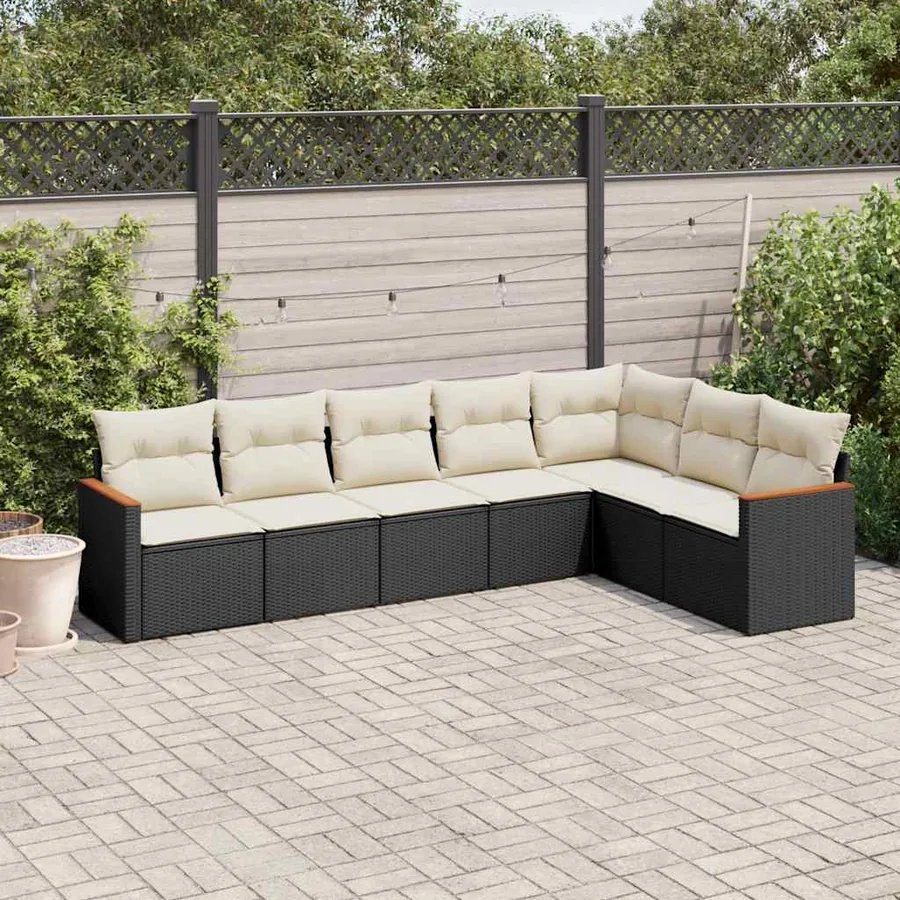 Salon de jardin 7 pcs avec coussins noir résine tressée 62 x 62 x 69 cm - 61,2 kg