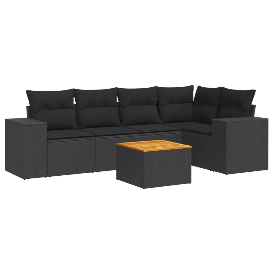 Salon de jardin 6 pcs avec coussins noir résine tressée - 2