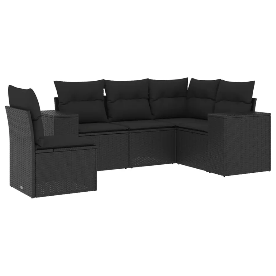Salon de jardin 5 pcs avec coussins noir résine tressée - 2