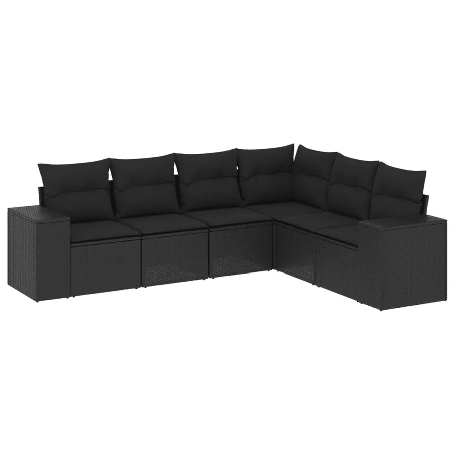 Salon de jardin 6 pcs avec coussins noir résine tressée - 2