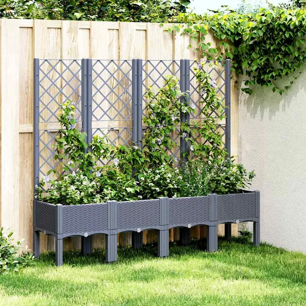 Jardinière avec treillis bleu gris 160x40x142 cm PP