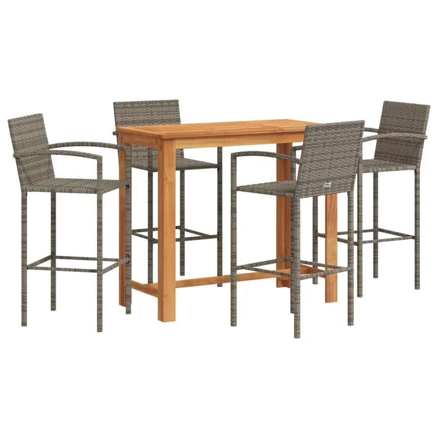 Ensemble de bar de jardin 5 pcs gris bois massif acacia rotin - 2