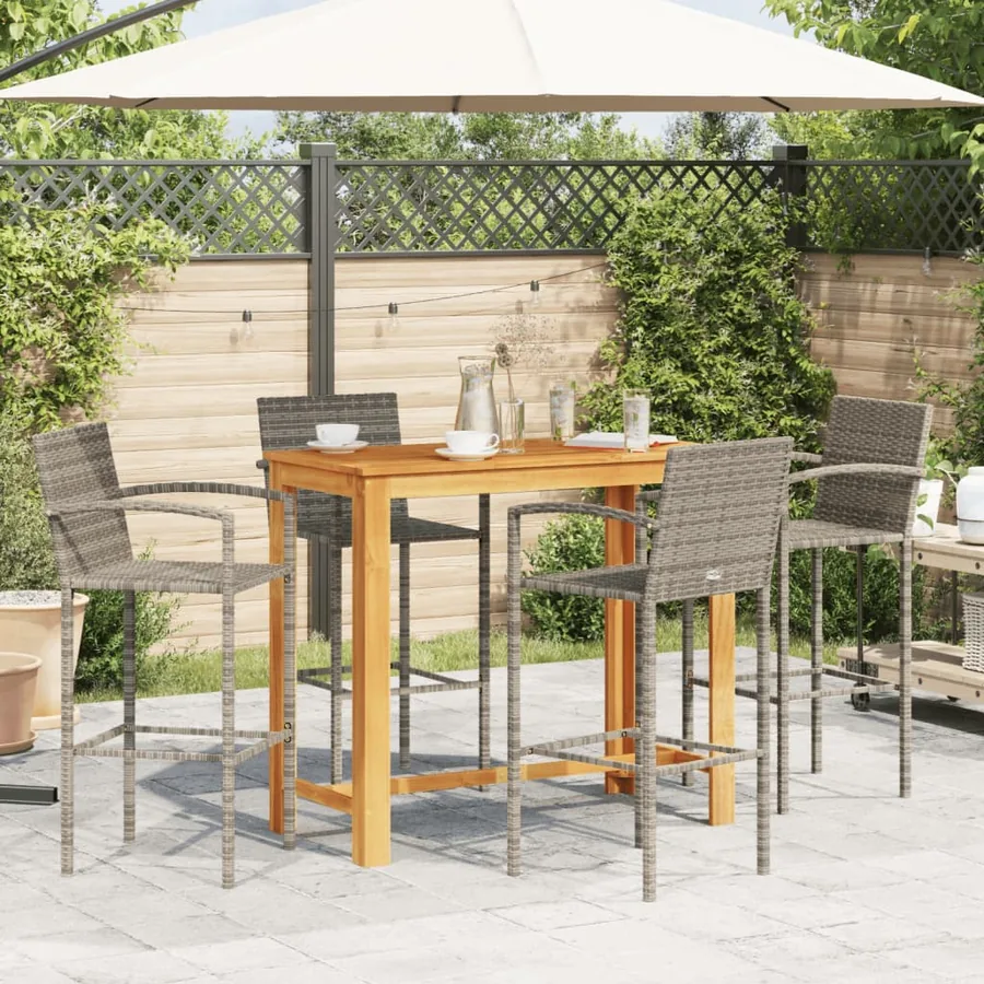 Ensemble de bar de jardin 5 pcs gris bois massif acacia rotin - 3
