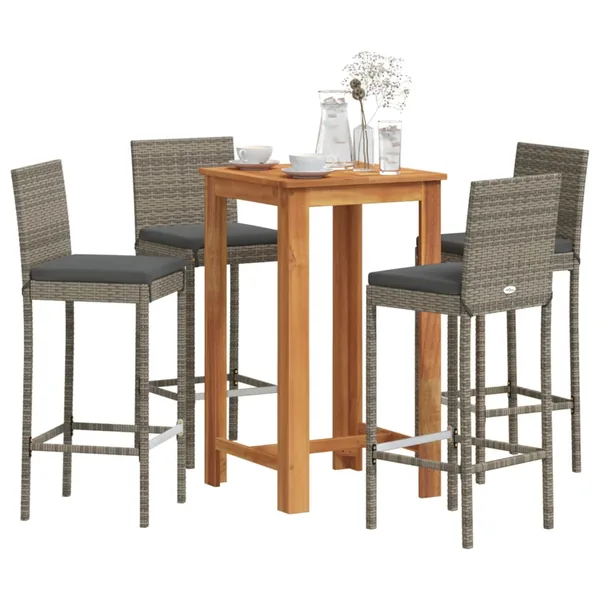 Ensemble de bar de jardin 5 pcs gris bois massif acacia rotin