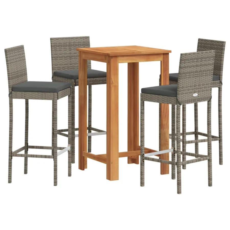 Ensemble de bar de jardin 5 pcs gris bois massif acacia rotin - 2