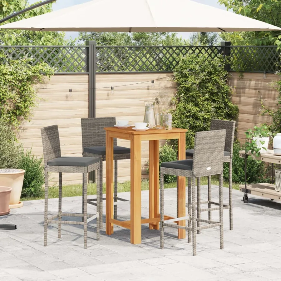 Ensemble de bar de jardin 5 pcs gris bois massif acacia rotin - 3