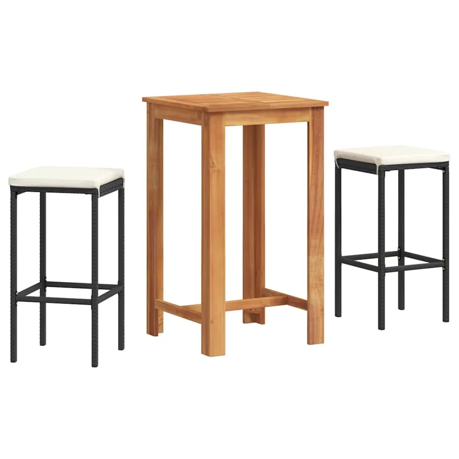 Ensemble de bar de jardin 3 pcs noir bois massif acacia rotin - 2