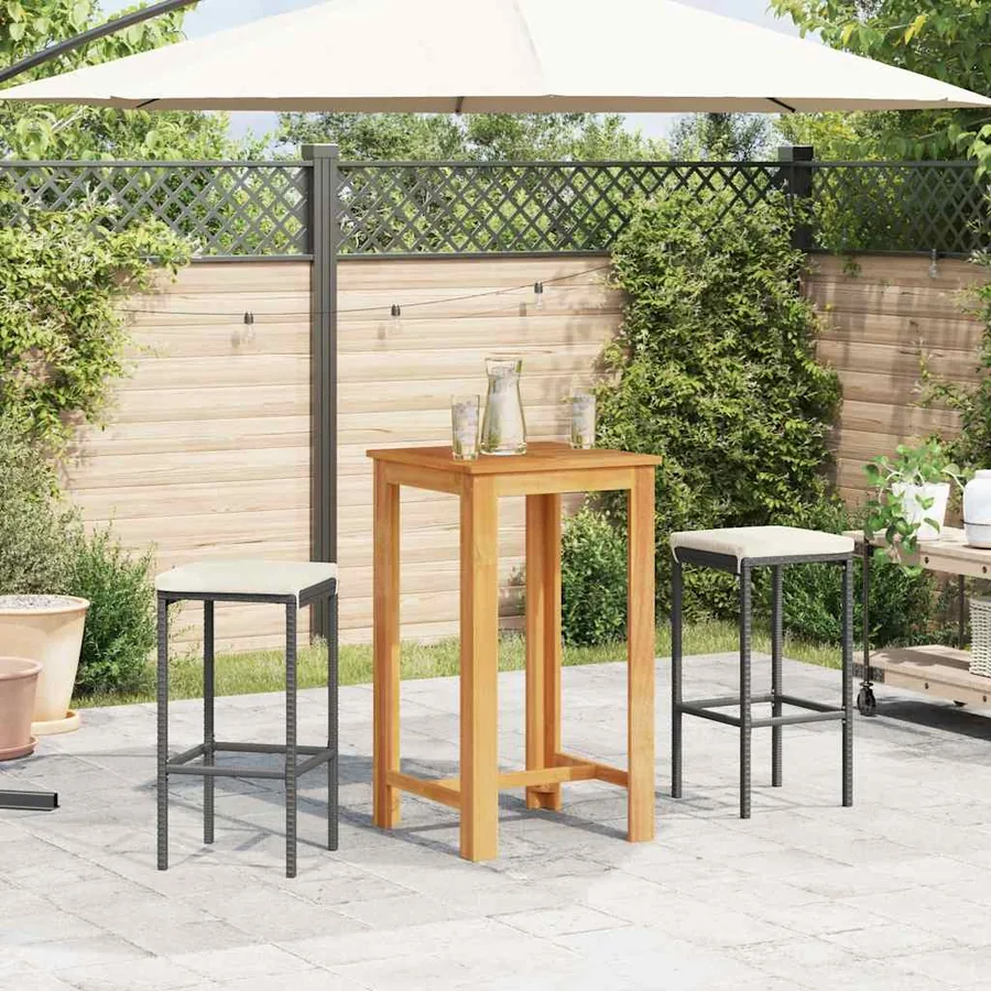 Ensemble de bar de jardin 3 pcs noir bois massif acacia rotin - 3