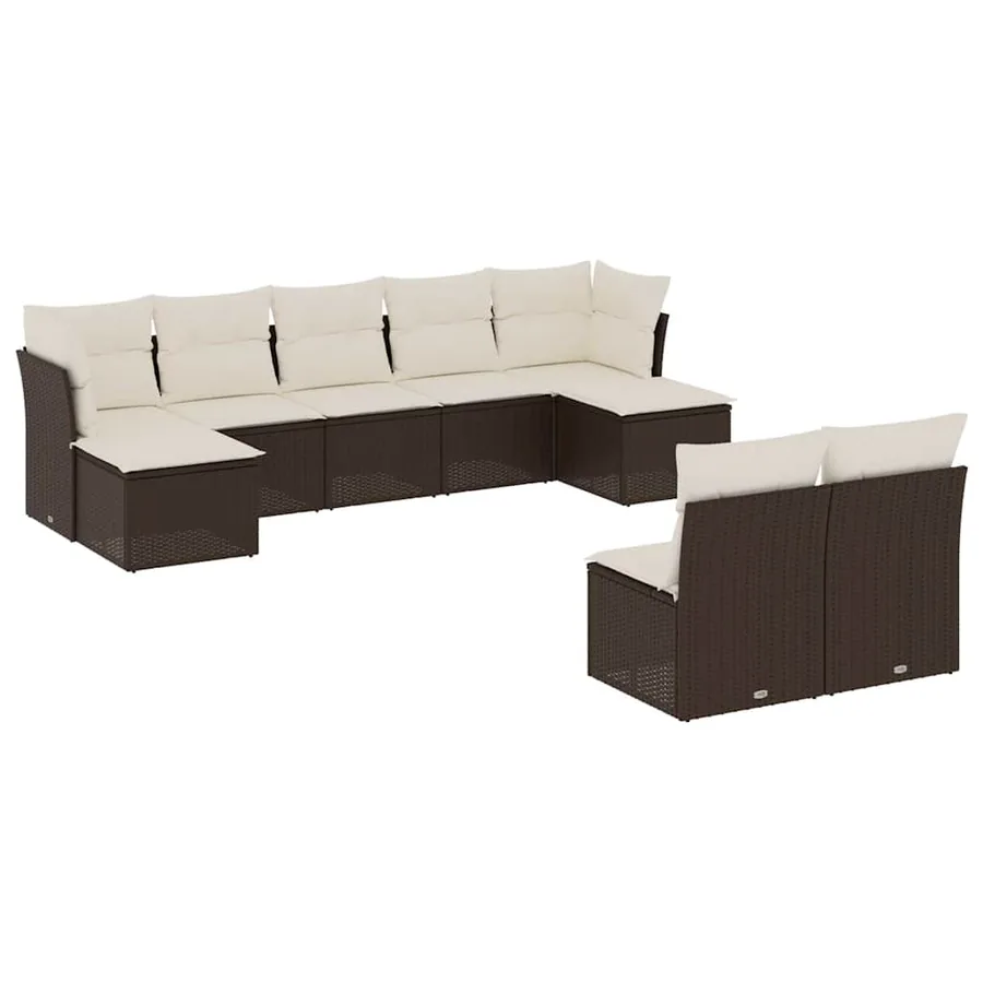 Salon de jardin avec coussins 9 pcs marron résine tressée - 2