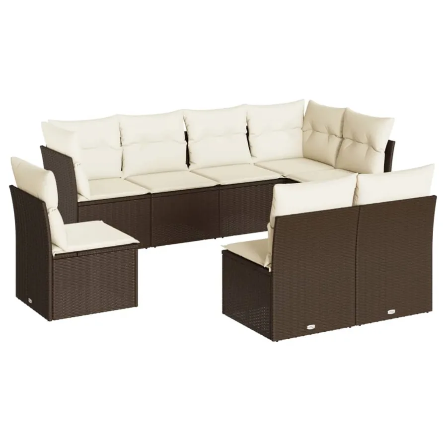 Salon de jardin 8 pcs avec coussins marron résine tressée - 2