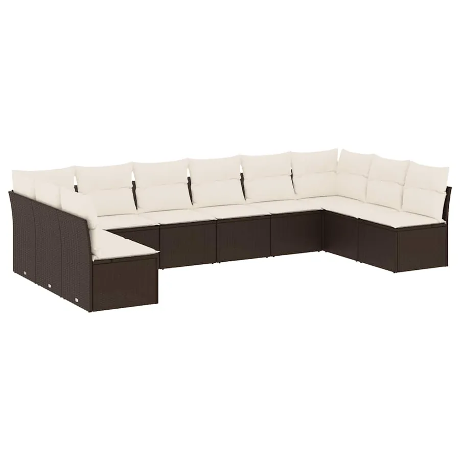 Salon de jardin 10 pcs avec coussins marron résine tressée - 2