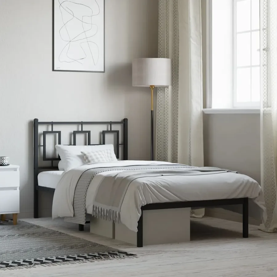 Cadre de lit métal sans matelas avec tête de lit noir 90x200 cm