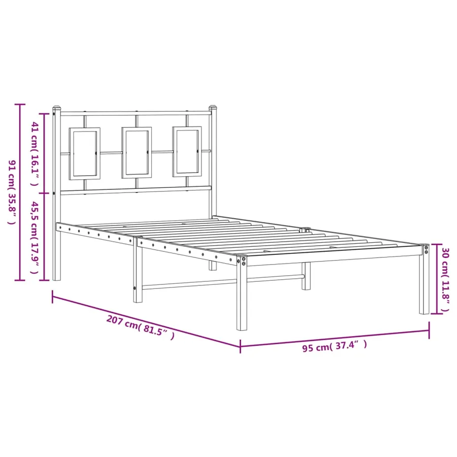 Cadre de lit métal sans matelas avec tête de lit noir 90x200 cm - 10