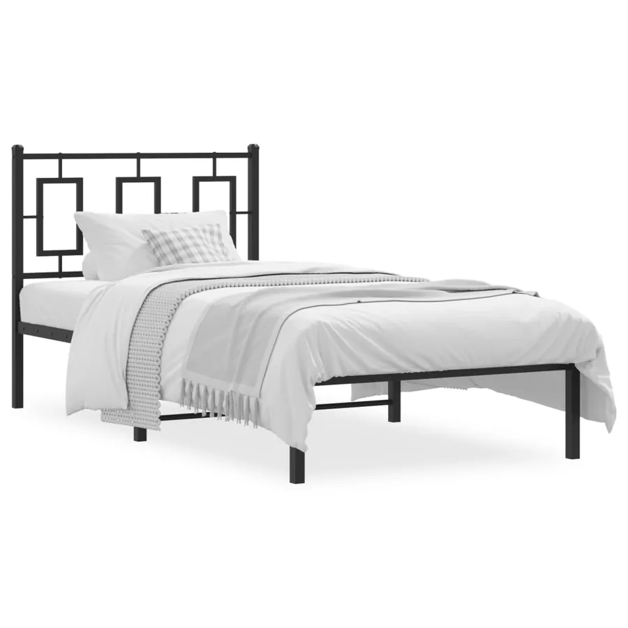 Cadre de lit métal sans matelas avec tête de lit noir 90x200 cm - 2