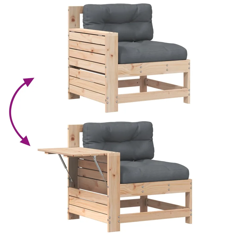 Canapé de jardin accoudoir avec coussin bois massif de pin - 7