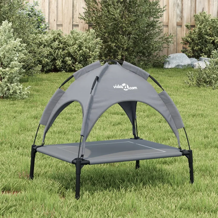 Lit pour chien avec auvent anthracite tissu Oxford et acier - 3