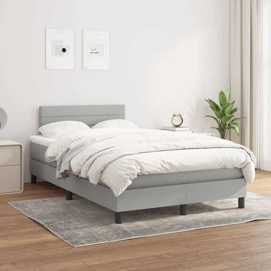 Sommier à lattes de lit et matelas gris clair 120x190 cm tissu - 3