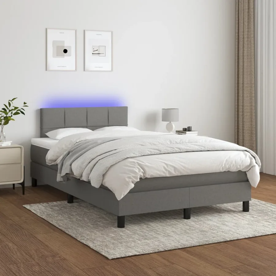Sommier à lattes de lit matelas LED gris foncé 120x190 cm tissu - 5