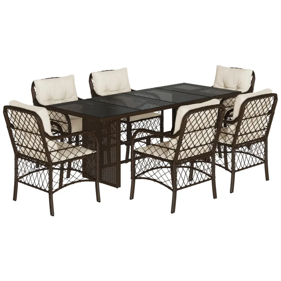 Ensemble à manger de jardin et coussins 7 pcs marron rotin - 2