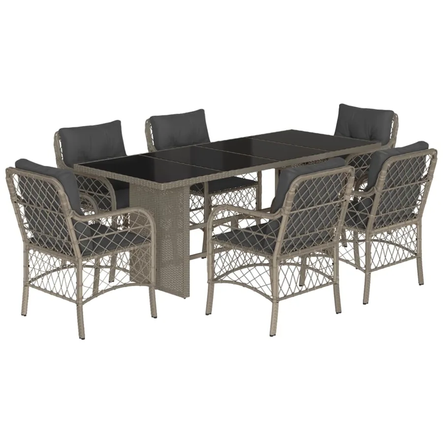 Ensemble à manger de jardin et coussins 7 pcs gris clair rotin - 2