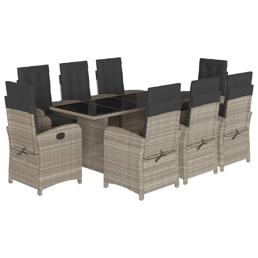 Ensemble à manger de jardin et coussins 9 pcs gris clair rotin - 2