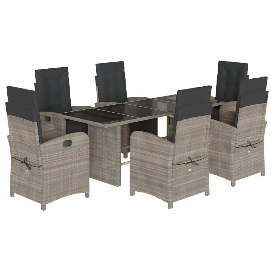 Ensemble à manger de jardin et coussins 7 pcs gris clair rotin - 2