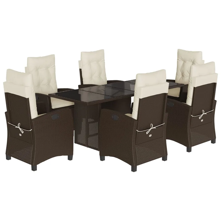 Ensemble à manger de jardin et coussins 7 pcs marron rotin - 2