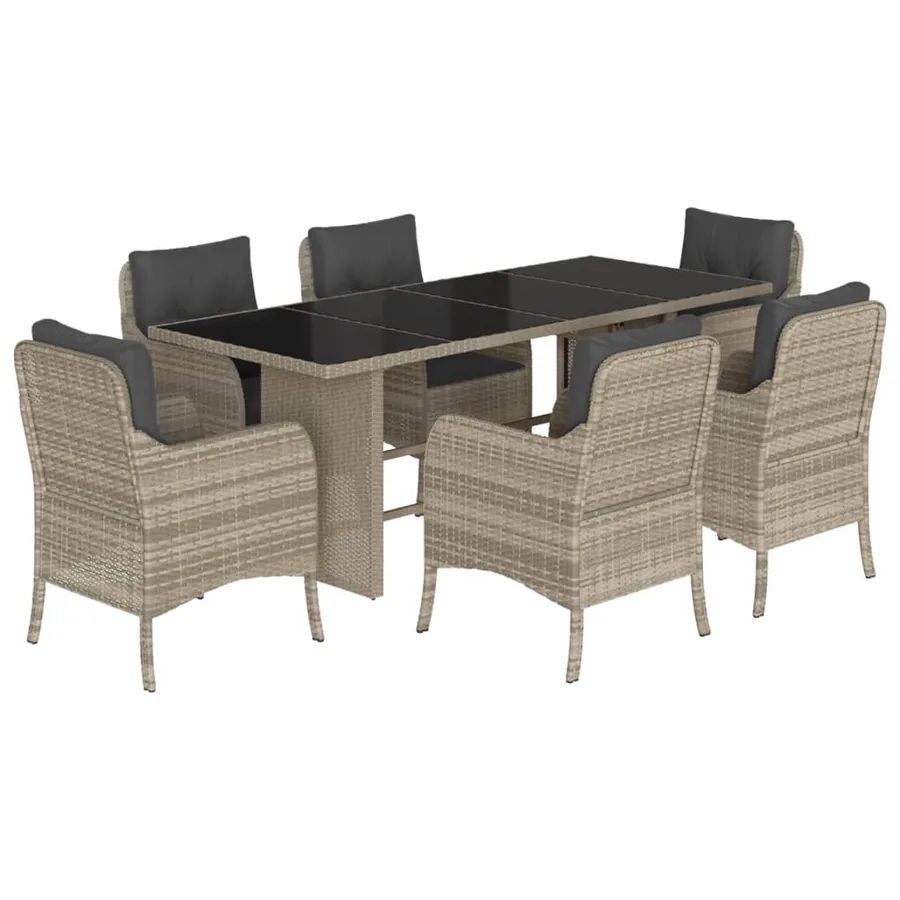Ensemble à manger de jardin et coussins 7 pcs gris clair rotin - 2
