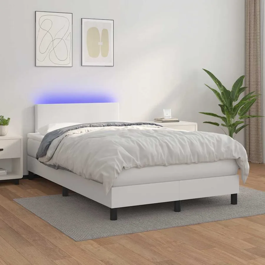 Sommier à lattes de lit matelas LED blanc 120x190 cm similicuir - 5