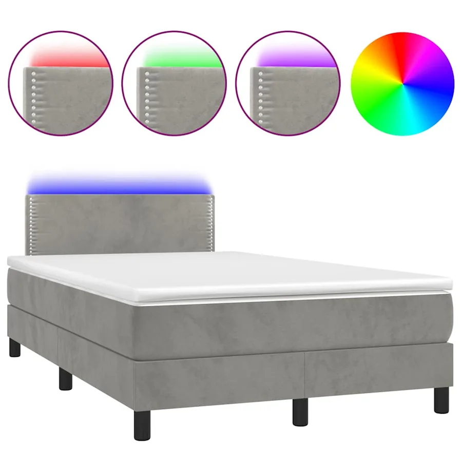Sommier à lattes de lit avec matelas LED gris clair 120x190 cm - 2
