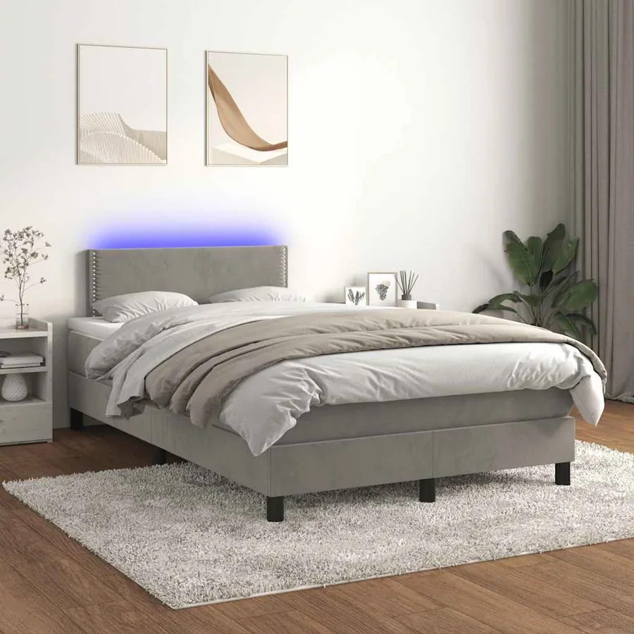 Sommier à lattes de lit avec matelas LED gris clair 120x190 cm - 5