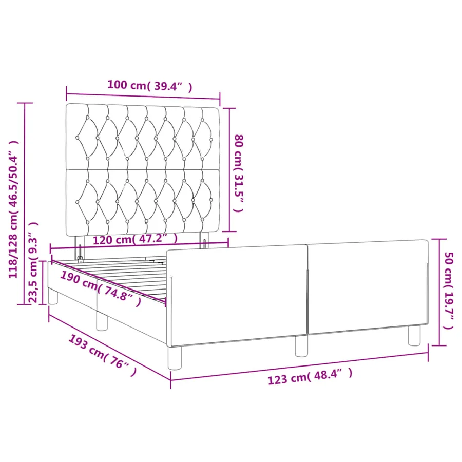 Cadre de lit sans matelas rose 120x190 cm velours - 11