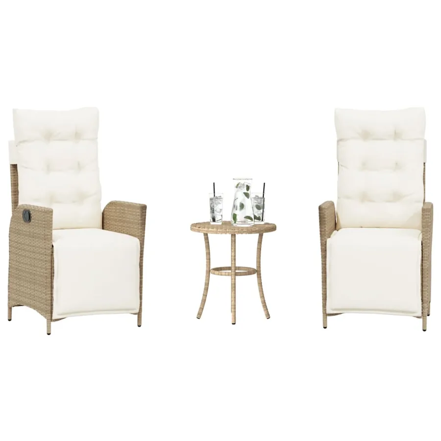 Ensemble de bistro 3 pcs avec coussins beige résine tressée