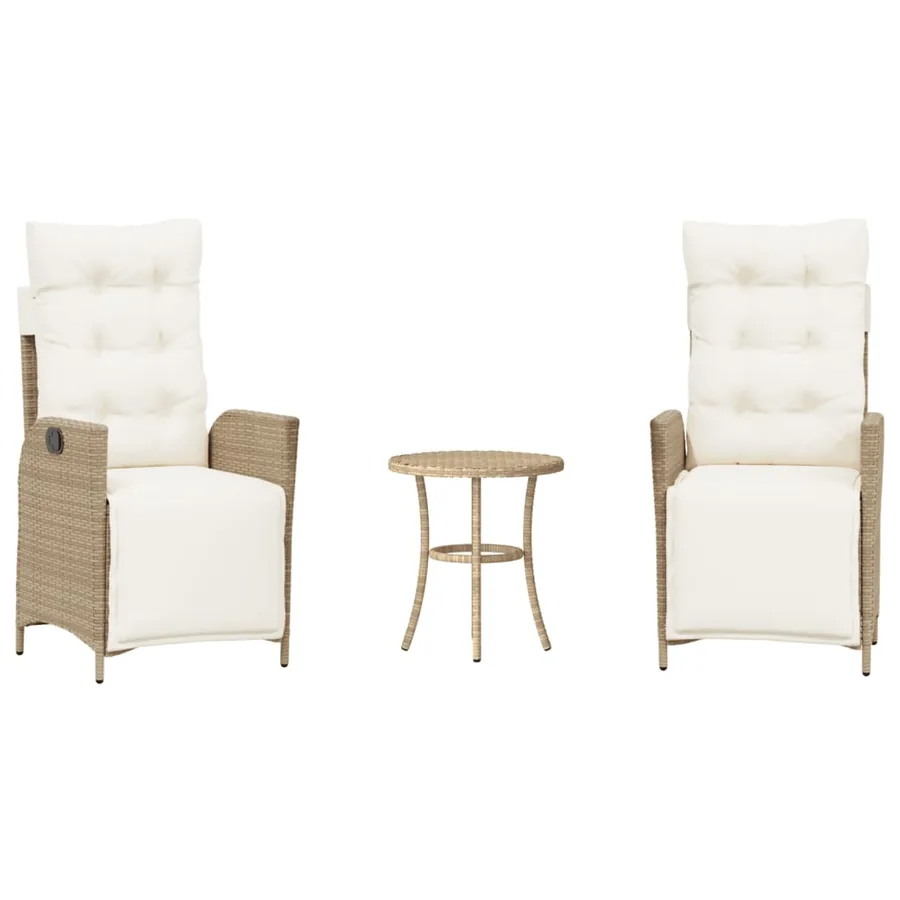 Ensemble de bistro 3 pcs avec coussins beige résine tressée - 2