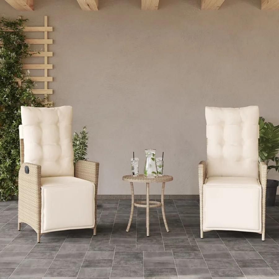Ensemble de bistro 3 pcs avec coussins beige résine tressée - 3