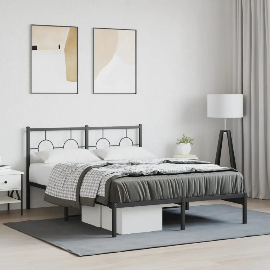 Cadre de lit métal sans matelas avec tête de lit noir 135x190cm