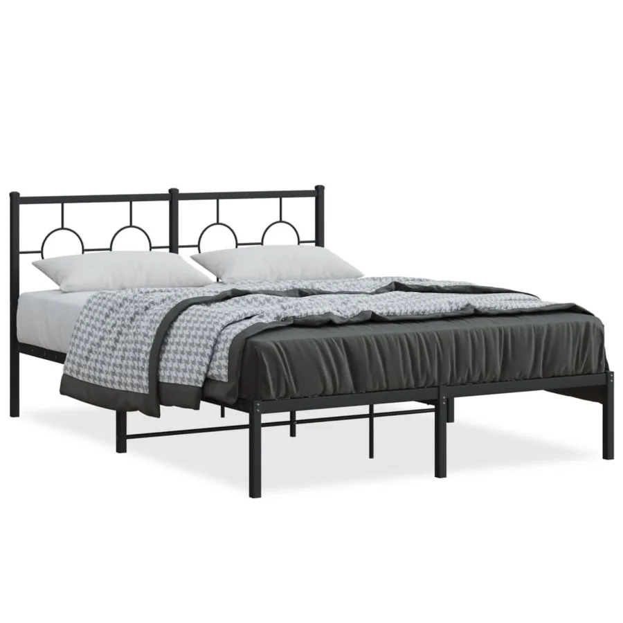 Cadre de lit métal sans matelas avec tête de lit noir 135x190cm - 2