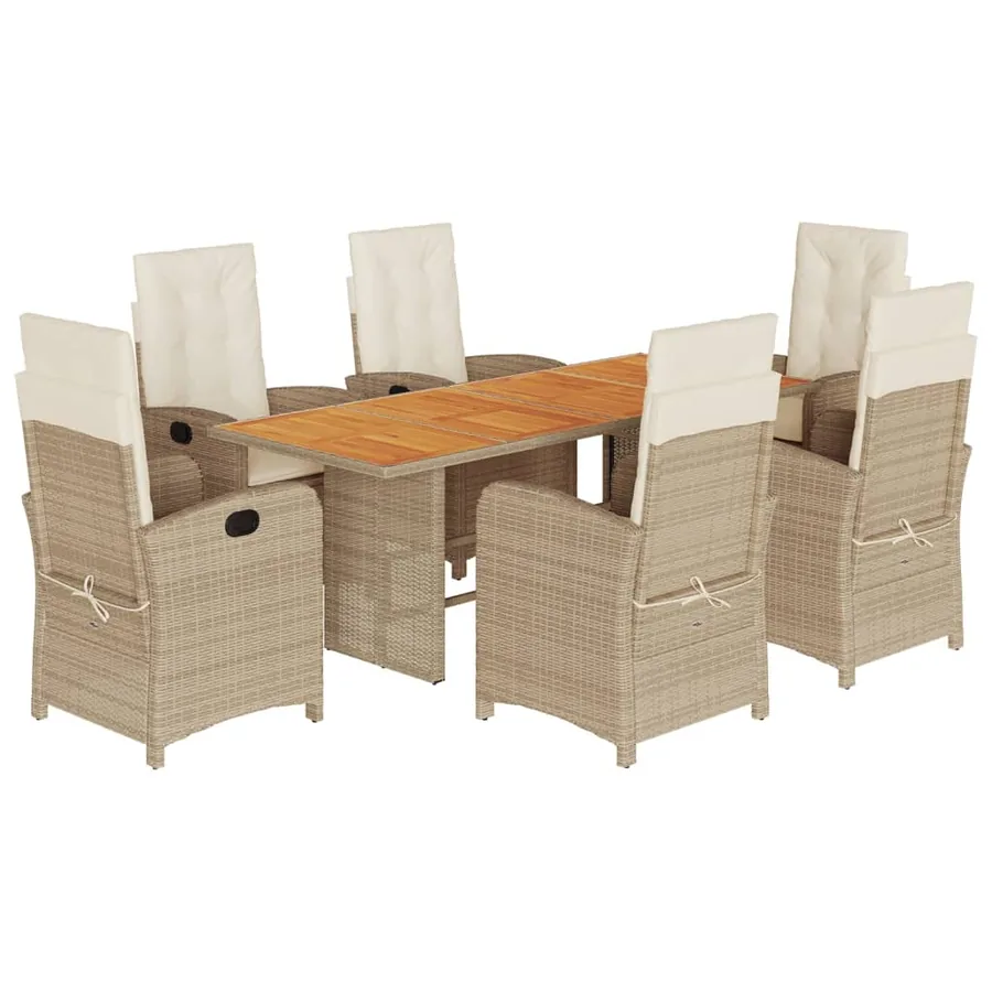 Ensemble à manger de jardin coussins 7 pcs mélange beige rotin - 2