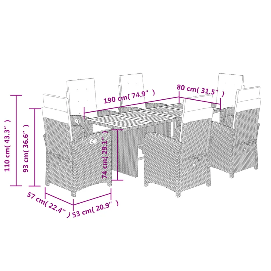 Ensemble à manger de jardin coussins 7 pcs mélange beige rotin - 9