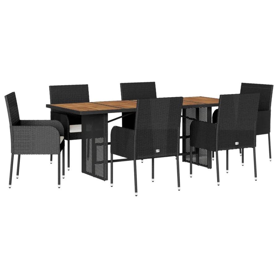 Ensemble à manger de jardin coussins 7pcs Noir Résine tressée - 2